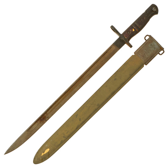 Original U.S. WWI M1917 Enfield Rifle Bayonet by Remington with WWII M-1917 Scabbard for Trench Shotgun Original Items