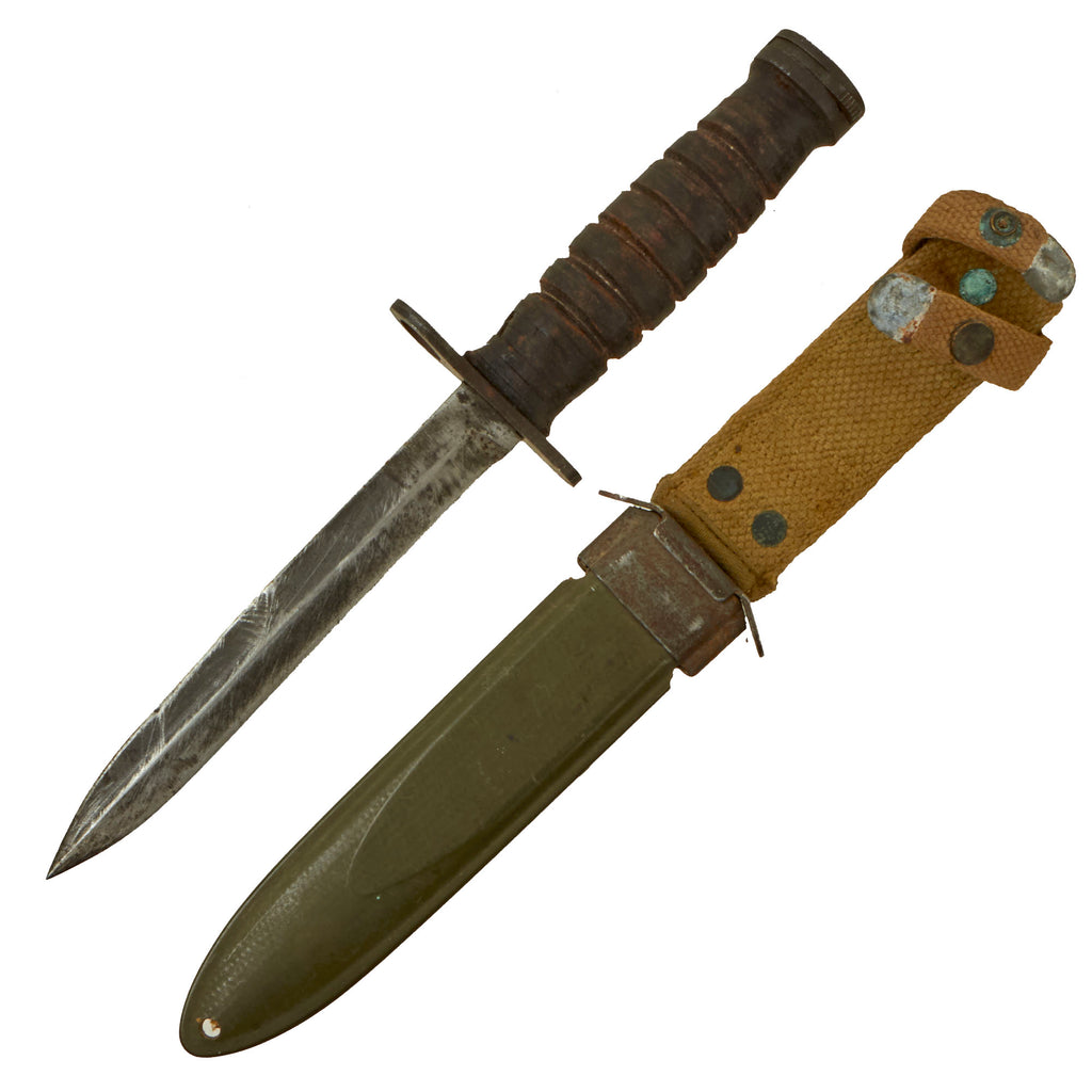 Original U.S. WWII M4 Bayonet by Utica Cutlery for the M1 Carbine with M8 Scabbard by B.M. Co Original Items