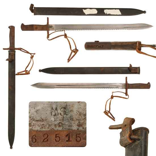 Original WWI Swiss Model 1914 Pioneer Sawback Sword Bayonet with Scabbard by Hans Steiner of Neuhausen - For Schmidt-Rubin 1911 Carbine Original Items