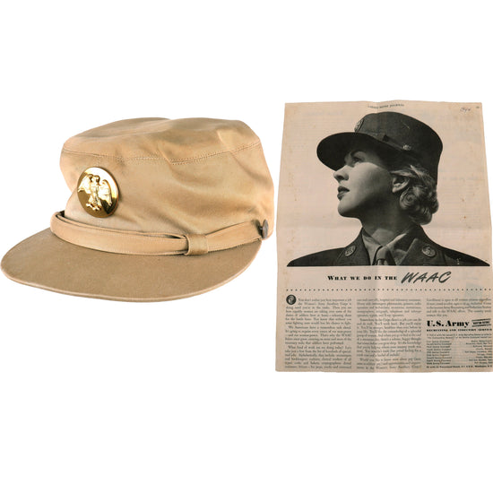 Original U.S. WWII Early War “Summer Khaki” Women's Army Corps WAC Hobby Hat - Laundry Number Marked For Maria G. Gutierrez Original Items