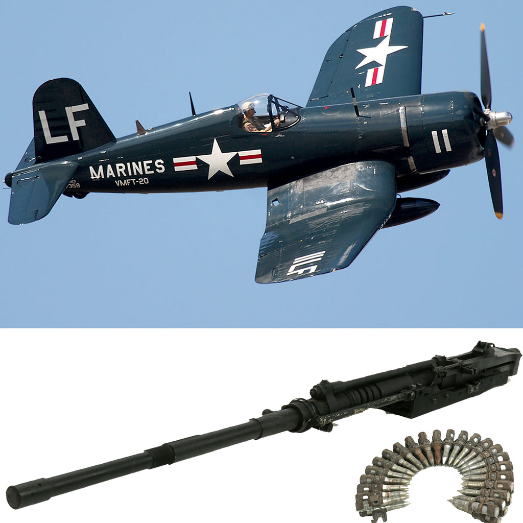 Original French 1950s Hispano-Suiza 20mm M522 AN/M3 Display Auto Cannon for Vought F4U Corsair Aircraft by Tulle Arsenal with Dummy Ammo Original Items