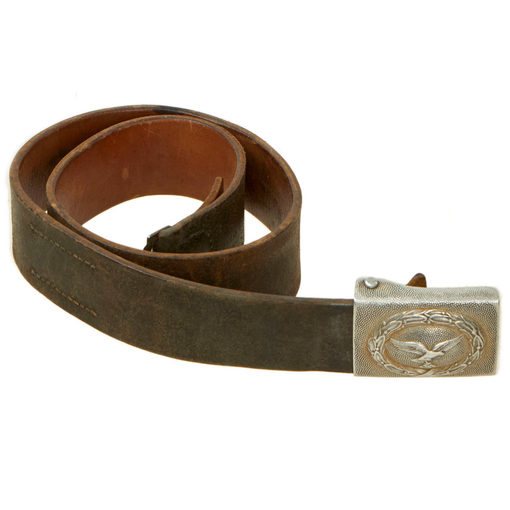 Original German WWII EM/NCO Luftwaffe Leather Belt with Pebbled Aluminum Buckle by Paulmann & Crone Original Items
