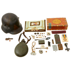 Original U.S. WWI Imperial German Camouflage Painted Helmet Shell Bringback Grouping With Dogtags, Silver Wound Badge, Iron Cross and More - Herbert T. Baynes (2026381)