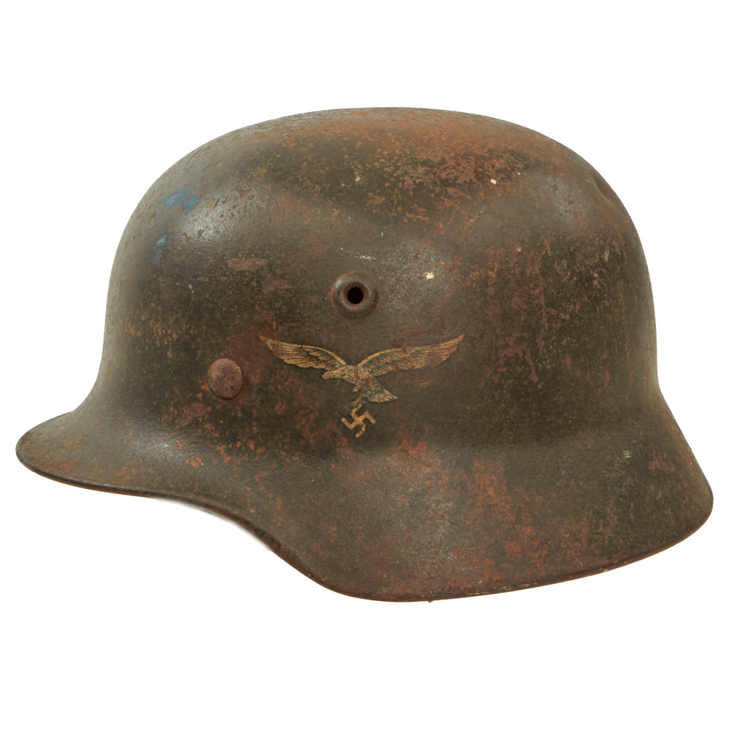 Original German WWII Luftwaffe Single Decal M40 Helmet Shell with Liner Remnant - Stamped Q62 Original Items
