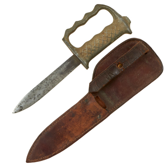 Original Australian WWII New Zealand Unmarked Commando Fighting Knuckle Knife With Original Sheath Original Items