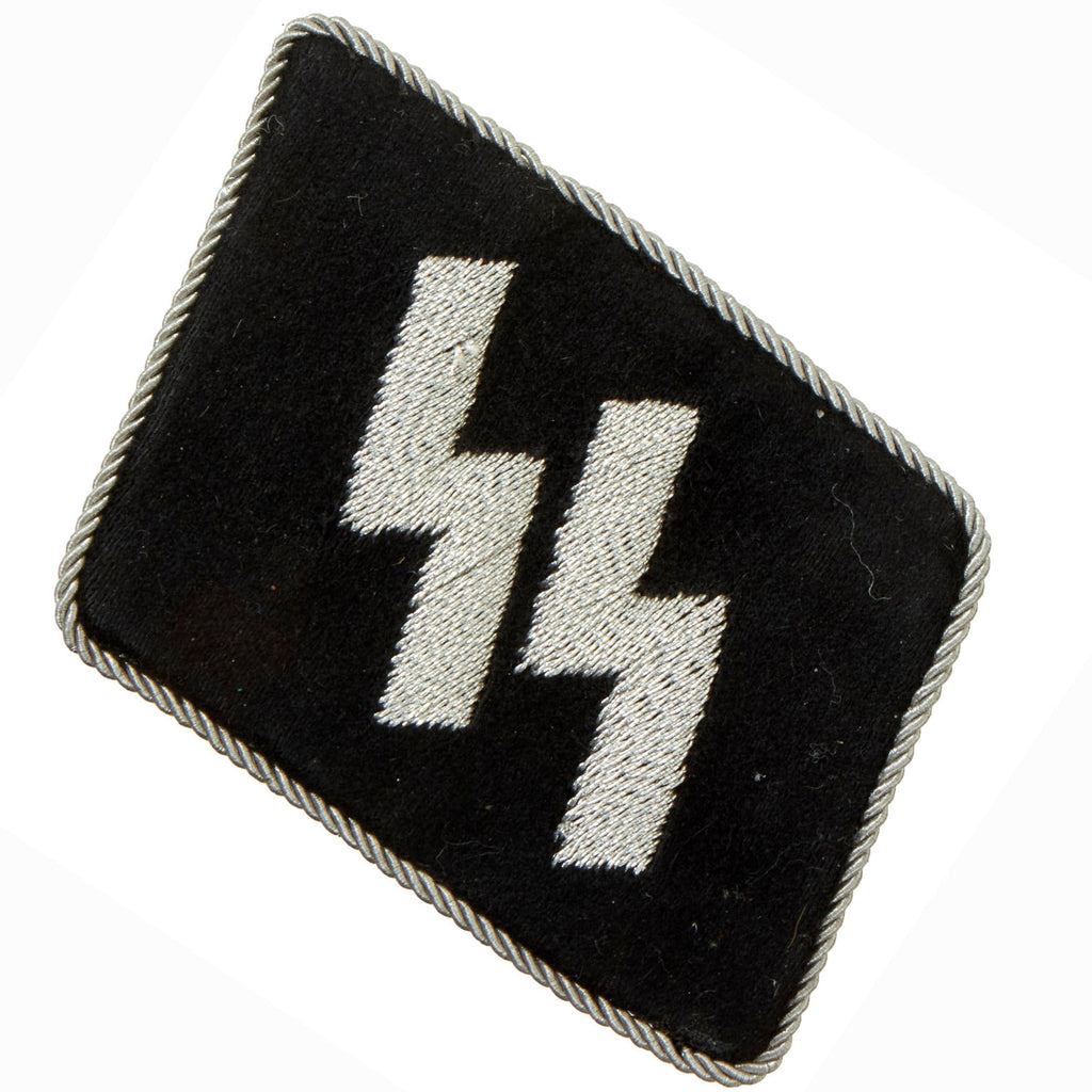 Original German WWII SS Officers Late War Bullion Embroidered Double Sig Rune Collar Tab - Schutzstaffel Original Items