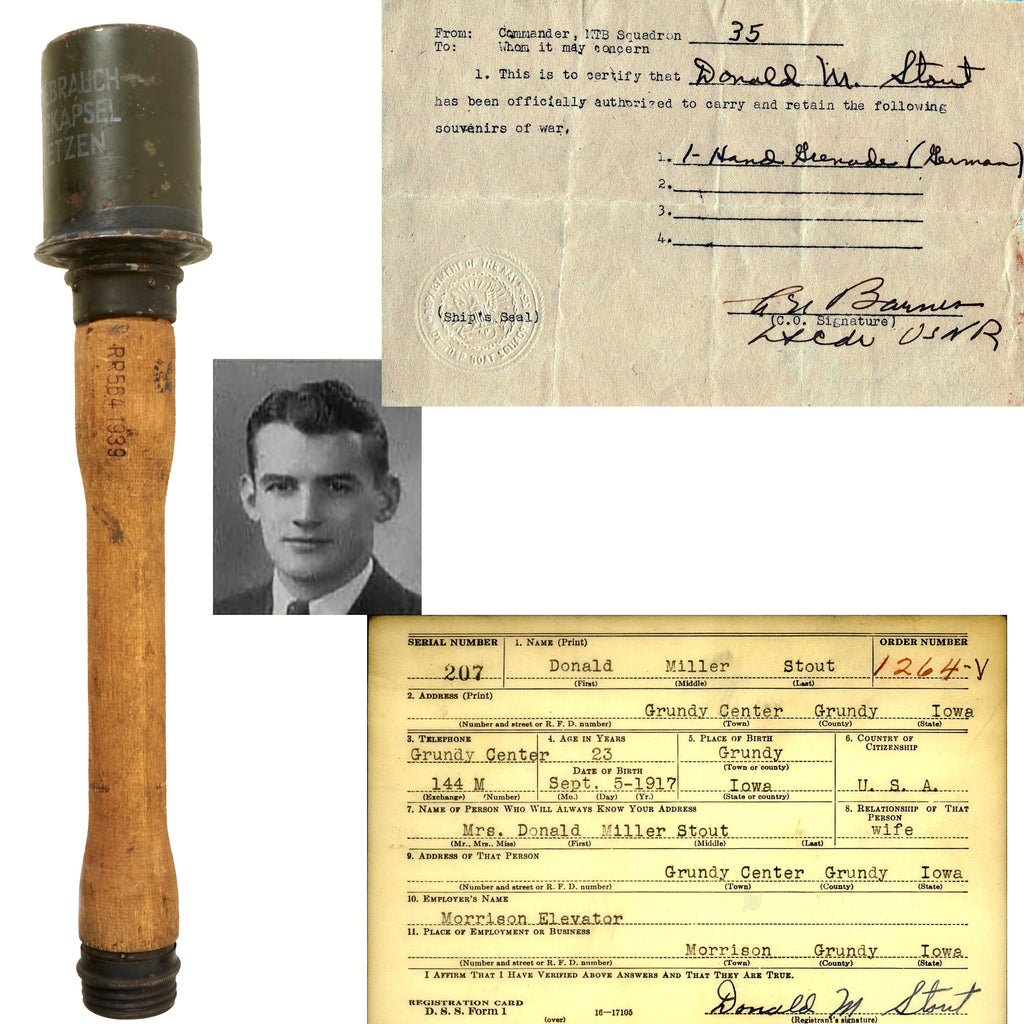Original German WWII U.S. Captured Inert M24 Stick Grenade Dated 1939 with Bringback Paper - By Richard Rinker Original Items