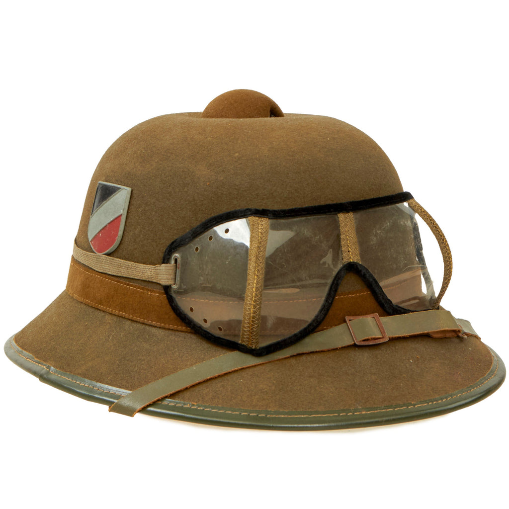 Original German WWII 1942 dated 2nd Model Afrikakorps DAK Sun Helmet by F.ST.L with Eye Shields - size 56 Original Items