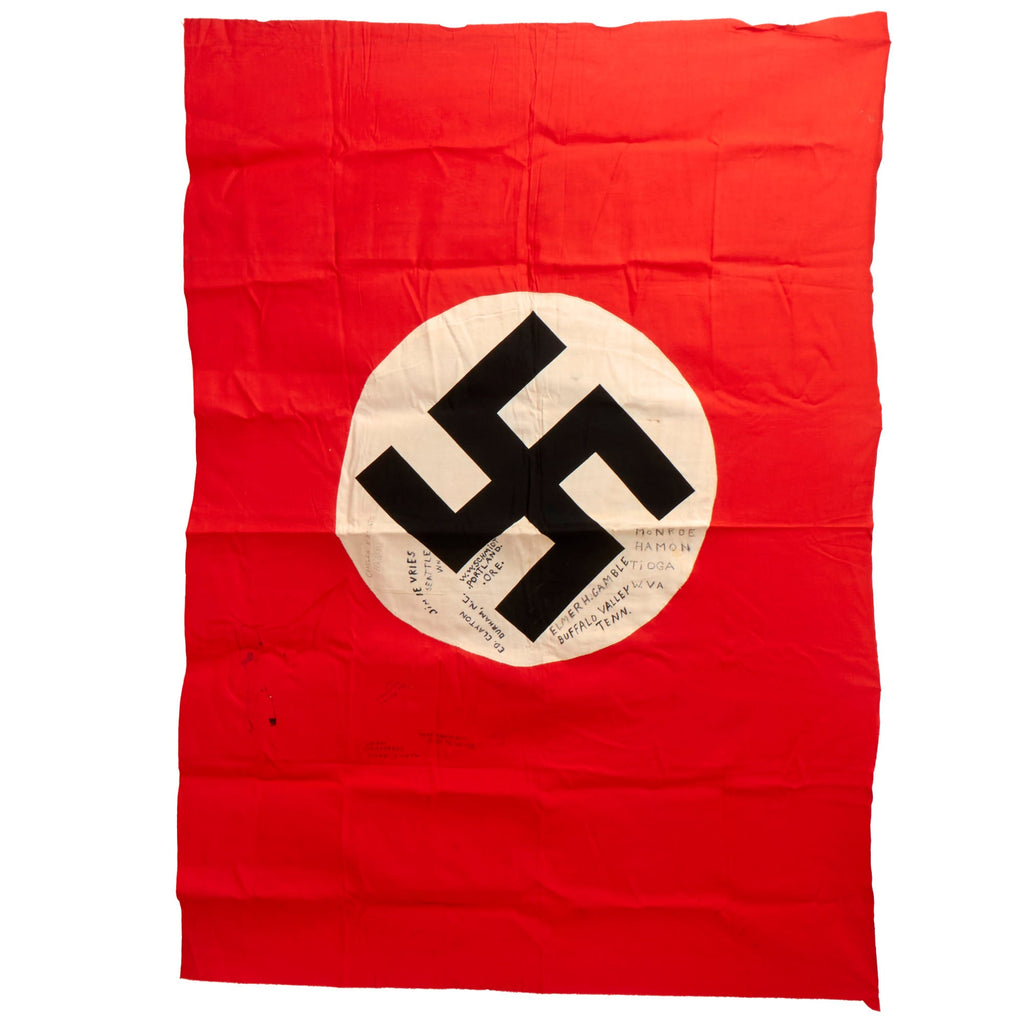 Original German WWII U.S. 35th Infantry Division Captured & Signed NSDAP Double Sided Political Flag - 50” x 72” Original Items