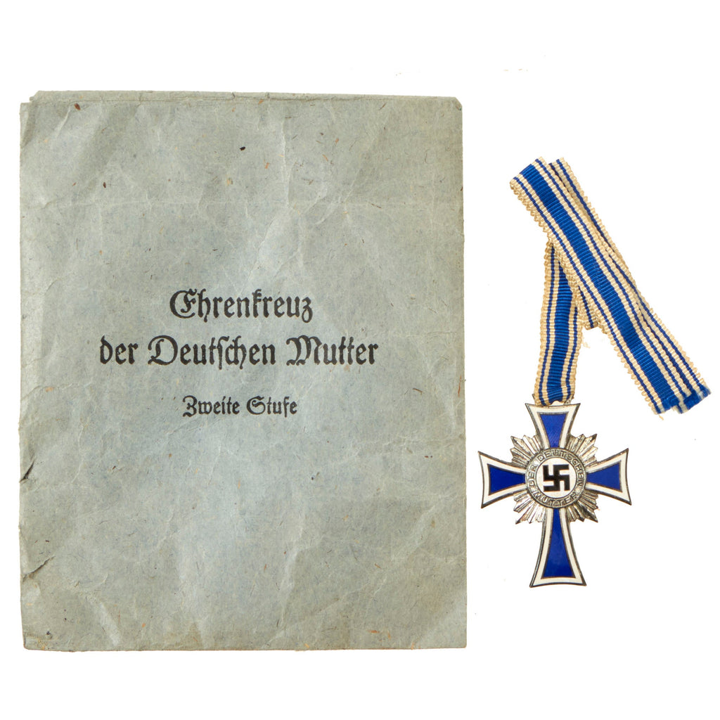 Original German WWII Silver 2nd Class Mother’s Cross for 6-7 Children with Ribbon in Original Packet Original Items