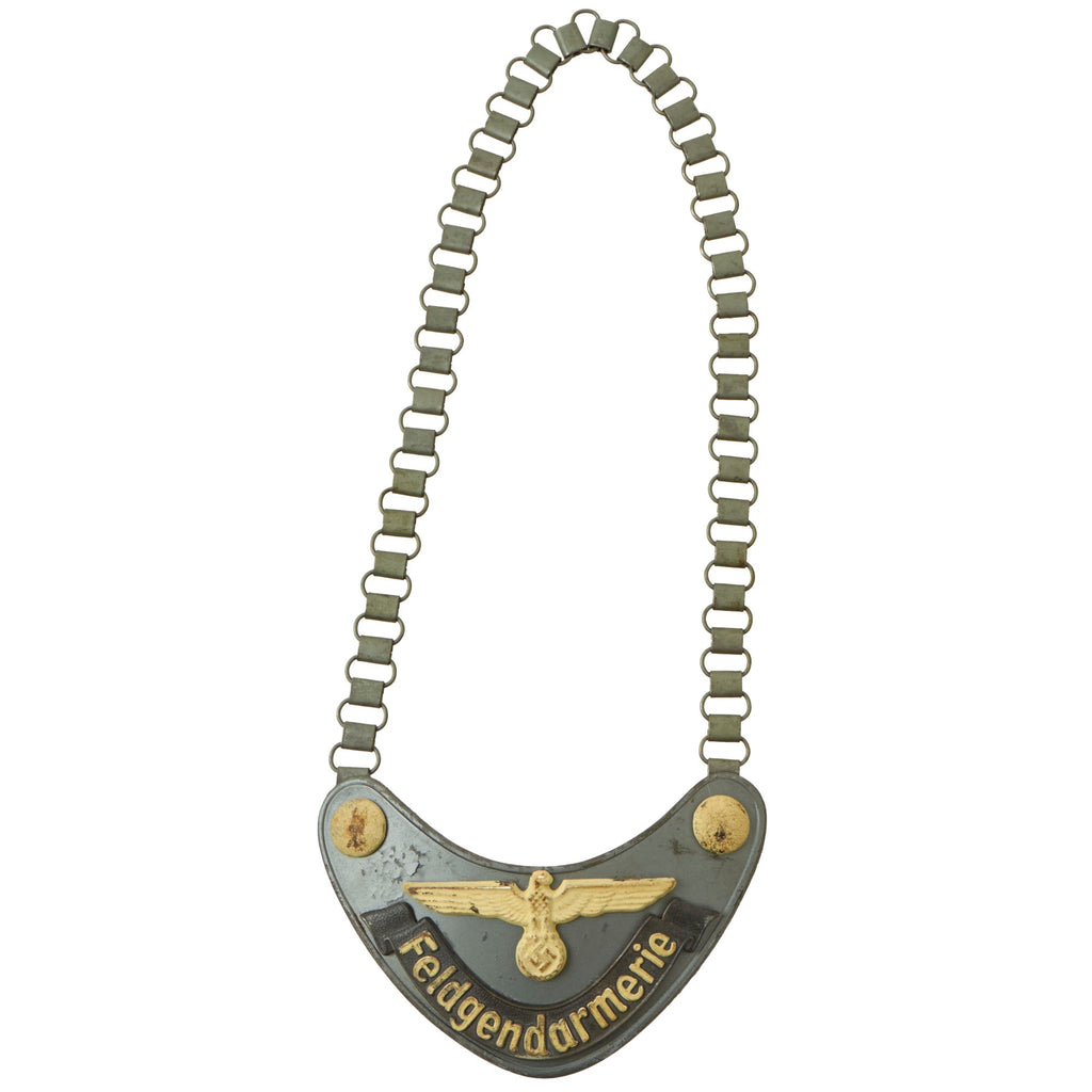 Original German WWII Feldgendarmerie Police Gorget by F.W. Assmann & Söhne with Phosphorescent Paint and Neck Chain Original Items