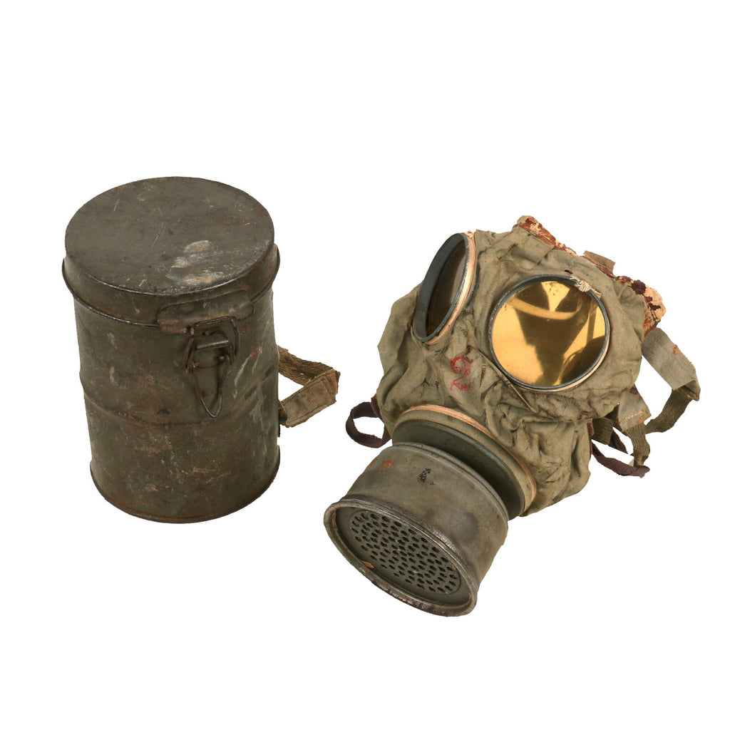 Original Imperial German WWI Gummimaske GM-15 Rubberized Gas Mask with 1917 Dated Filter & Can Original Items