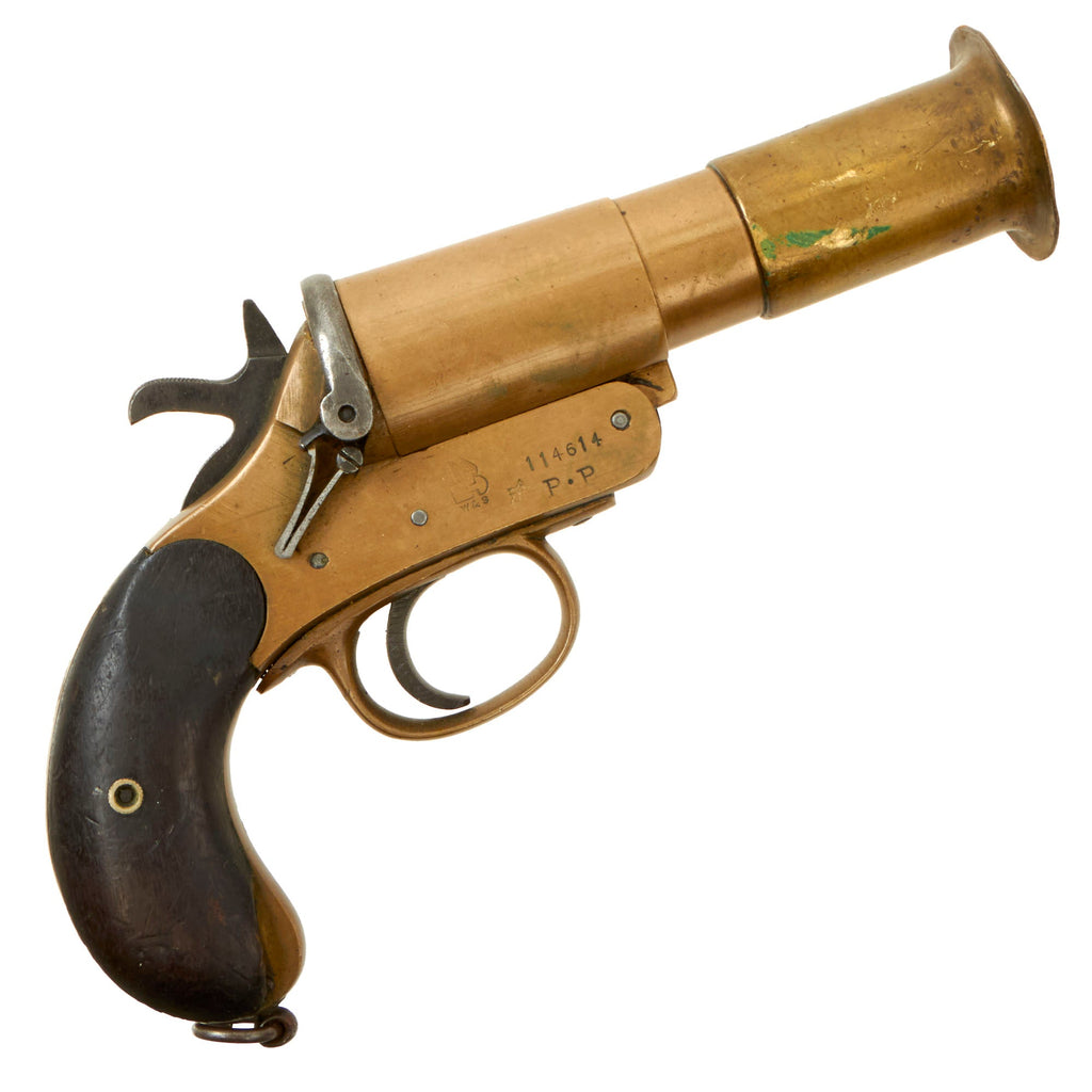 Original British WWI 1918 Dated MkIII* Webley & Scott Brass Flare Signal Pistol - Matching Serial 114614 Original Items
