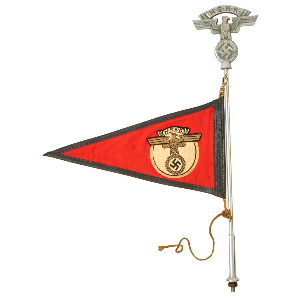 Original German WWII NSKK Vehicle Staff Car Pennant Flag with Flag Pole & Finial Original Items