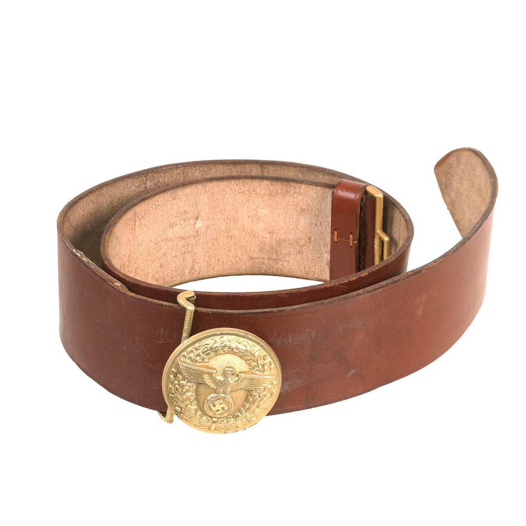 Original German WWII NSDAP Leader Leather Belt with Aluminum Belt Buckle by Friedrich Linden & Wilhelm Deumer - RZM M4/24 & M4/72 Original Items