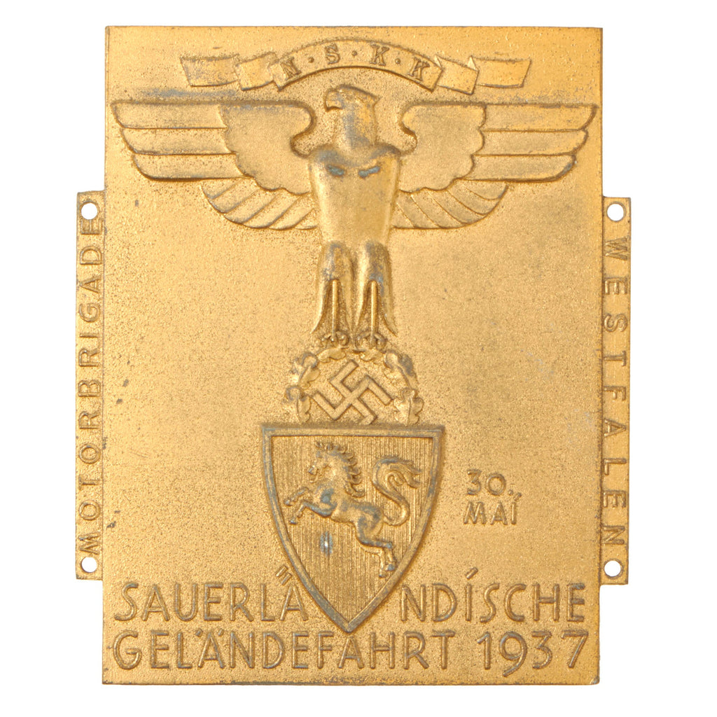 Original German WWII NSKK Motorbrigade Westphalia Sauerland Overland Tour 30 May 1937 Participant Plaque Original Items