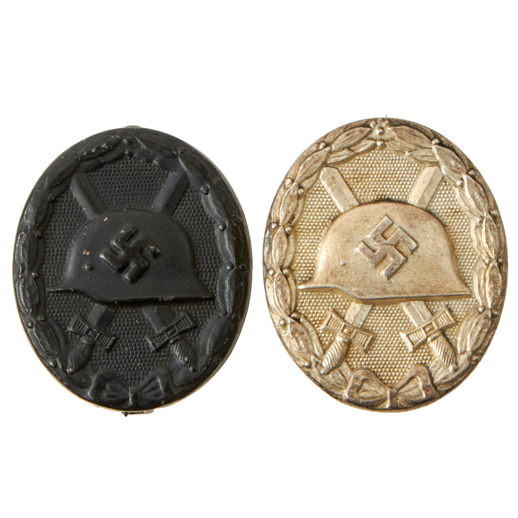 Original German WWII Set of Two Wound Badges - 3rd Class in Black and 2nd Class in Silver Original Items