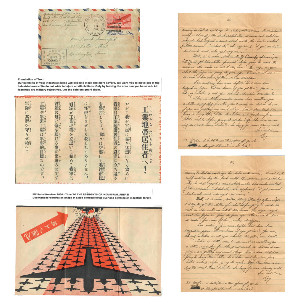 Original U.S. WWII Propaganda Leaflet Dropped on Japanese Industrial Areas with Post-Nagasaki Bombing Letter to Parents - 73rd Bomb Wing Original Items