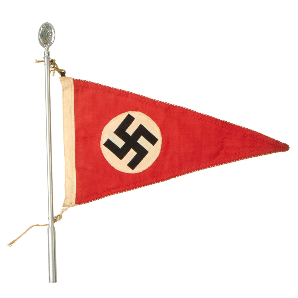 Original German WWII NSDAP National Socialist Vehicle Staff Pennant Flag & Pole with Finial Original Items