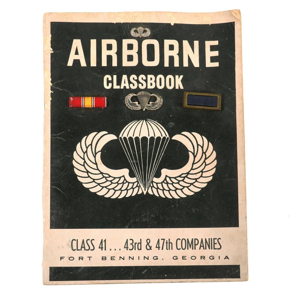 Original U.S. Vietnam War Airborne Classbook with Paratrooper Wings & Ribbons Pinned to Cover - 43rd & 47th Companies Original Items