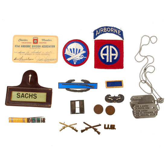 Original U.S. WWII 82nd Airborne Division 325th Glider Infantry Captain Sam A. Sachs Dog Tag & Ephemera Grouping Original Items