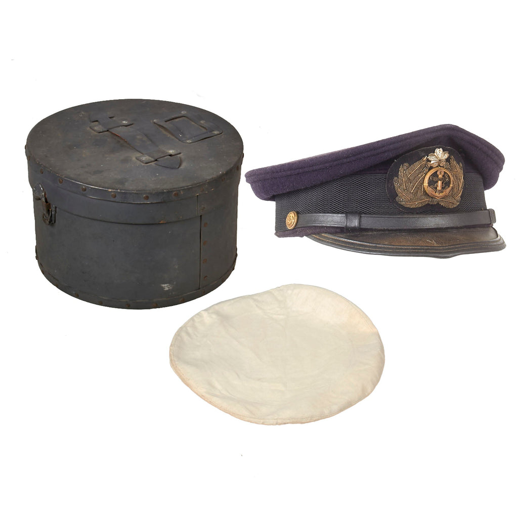 Original WWII Imperial Japanese Navy IJN Officer Visor Cap with White Cover in Carry Case Original Items