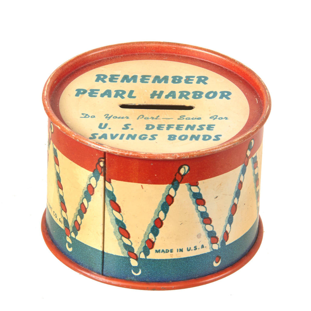 Original U.S. WWII “Remember Pearl Harbor” Defense Saving Bonds Donation Drum Tin Original Items
