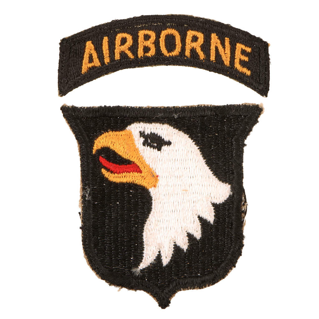Original U.S. WWII Type 2 101st Airborne Division Red Tongue Patch with Rocker Original Items