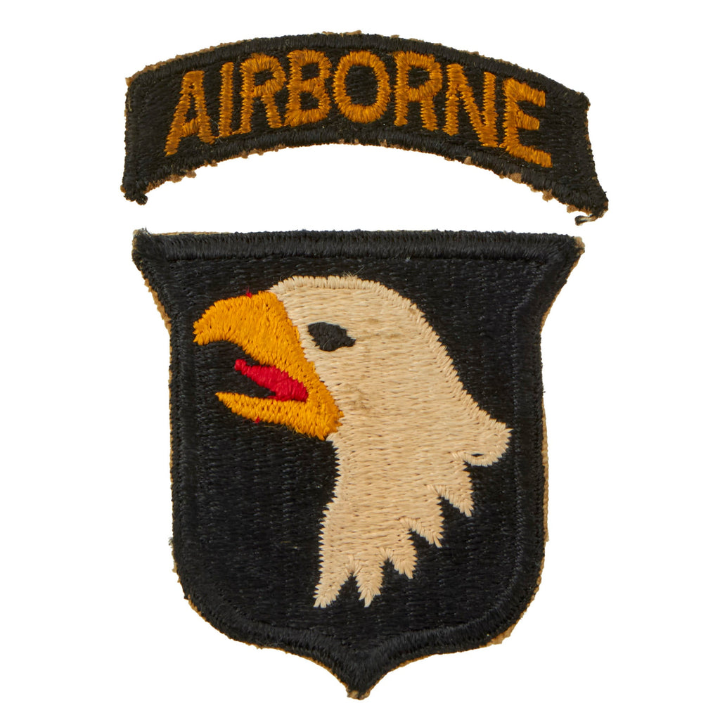 Original U.S. WWII 101st Airborne Division Type 4 Patch with Rocker Attributed to Leon Hill, 506th Parachute Infantry Regiment Original Items
