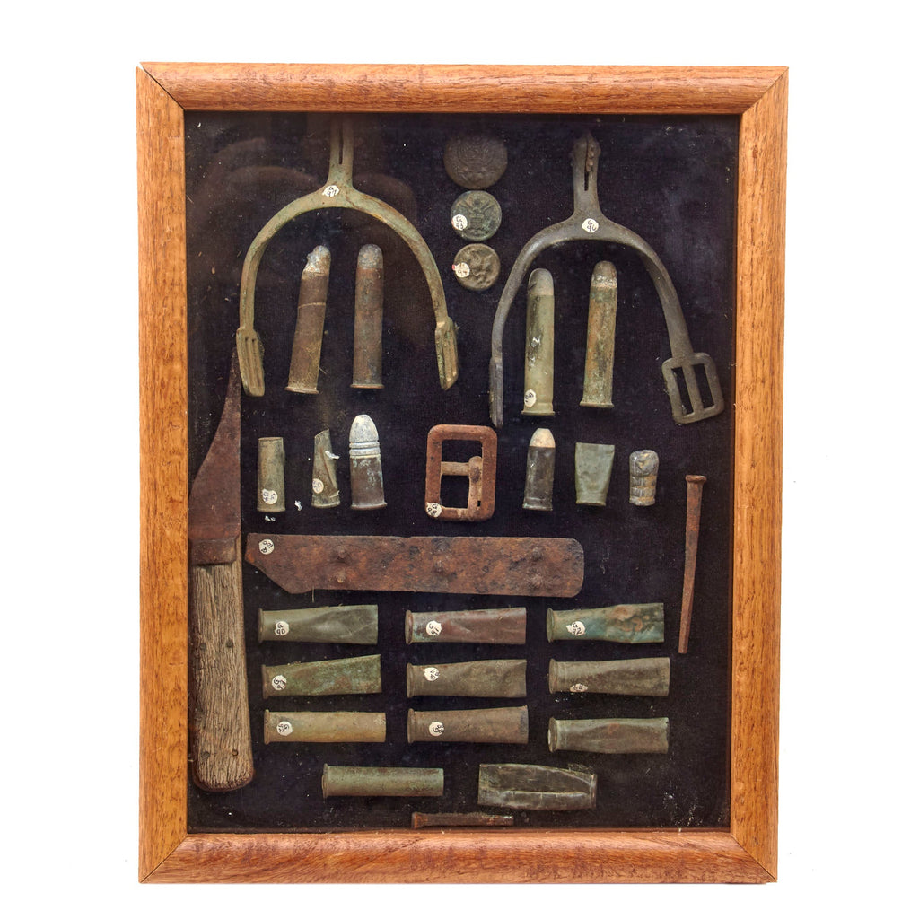 Original U.S. Indian Wars Era Framed Cavalry Dug Relic Set with Museum Catalog Markings - 11 x 14” Original Items