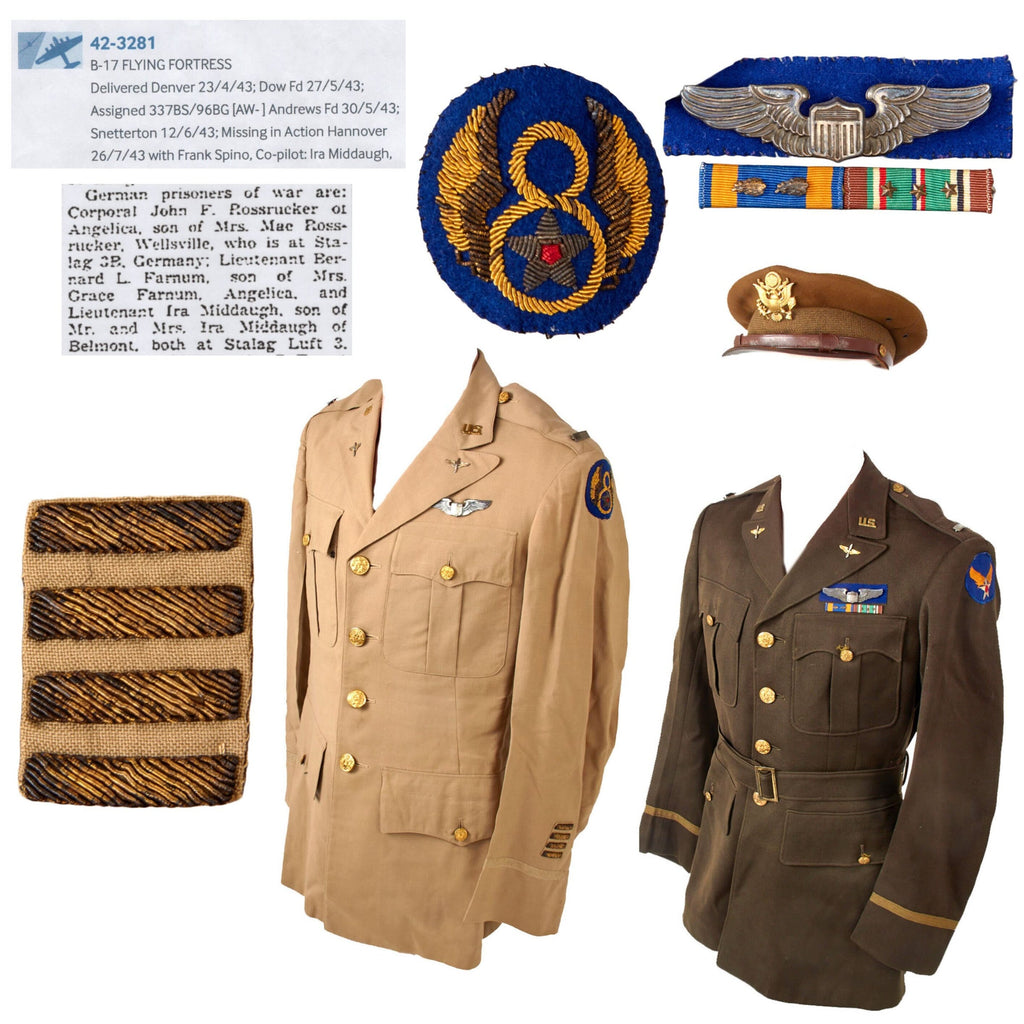 Original U.S. WWII POW Stalag Luft III Uniform Group of Lt. Ira Middaugh, 337th Bomb Squadron, 96th Bomb Group - Shot Down in B-17F “Mary R.” in 1943 Original Items