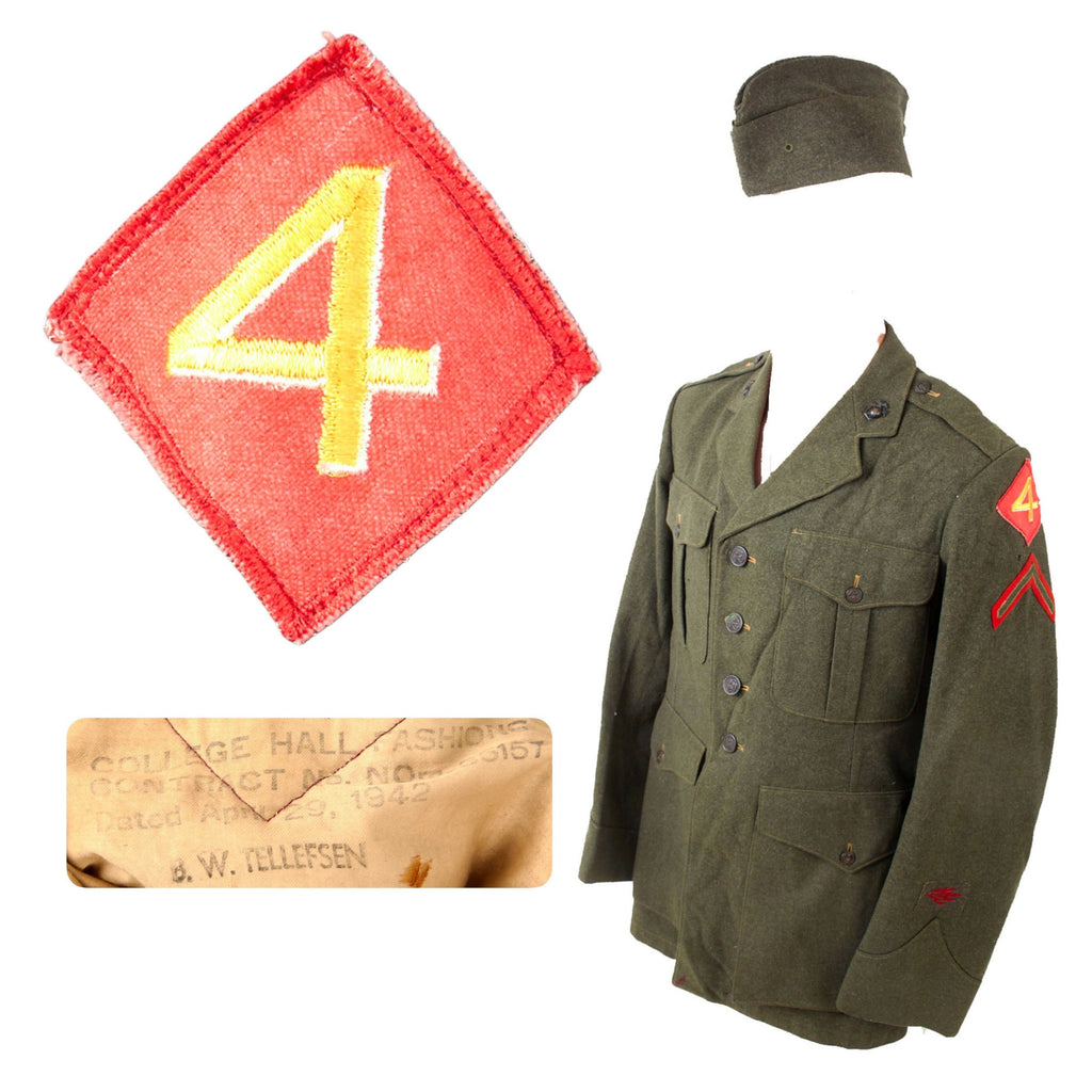 Original U.S. WWII USMC Named 4th Marine Division Uniform of 24th Marine Radio Operator - Corporal Burton W. Tellefsen Original Items