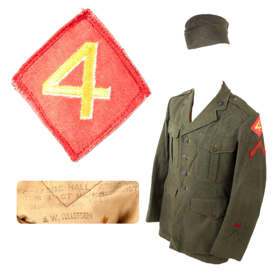 Original U.S. WWII USMC Named 4th Marine Division Uniform of 24th Marine Radio Operator - Corporal Burton W. Tellefsen Original Items