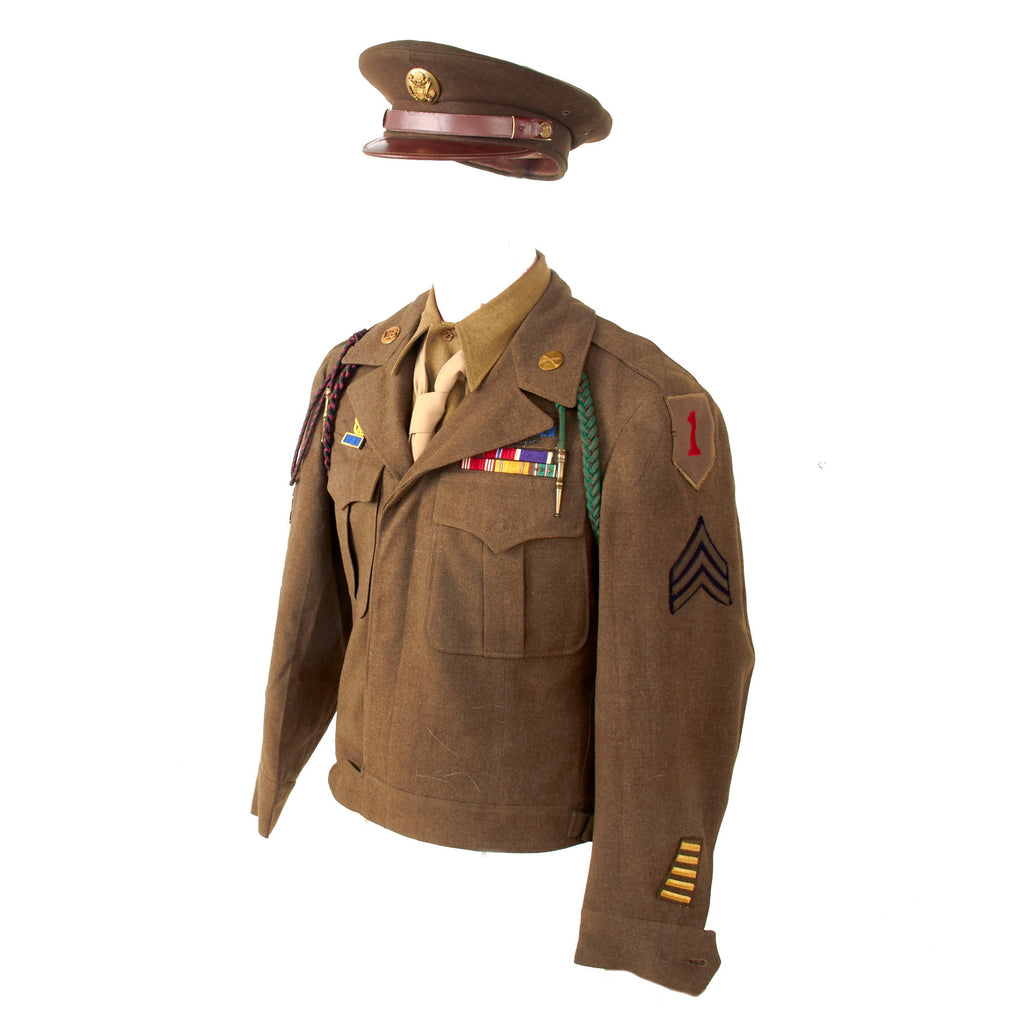 Original U.S. WWII Named 1st Infantry Division D-Day Veteran’s Uniform Group with Bullion CIB & Garrison Cap - Bronze Star Recipient William Gambeski, 18th Infantry Regiment Original Items
