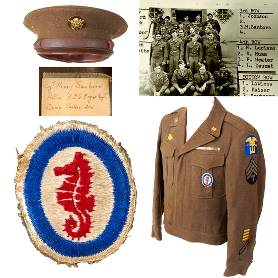 Original U.S. WWII ESB Named 336th Engineer Combat Battalion Uniform Jacket & Visor Cap - Sgt. Henry Sanborn - Bronze Star Recipient Original Items