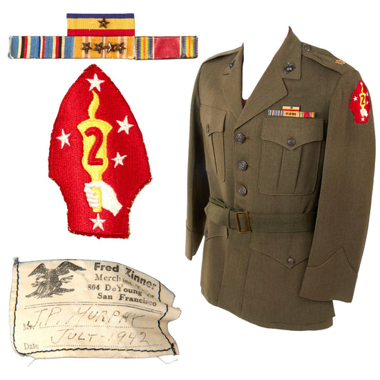 Original U.S. WWII 2nd Marine Division Major John Prentice Murphy Uniform with Folder of Printed Research - 18th Marine Regiment Engineers Original Items