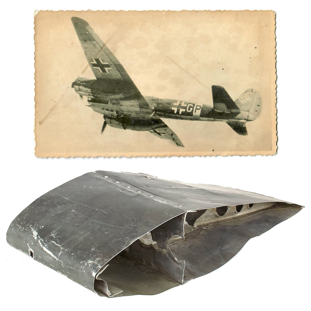 Original German WWII Luftwaffe Junkers Ju 88 Wing Piece with Period Photo of Ju 88 Original Items