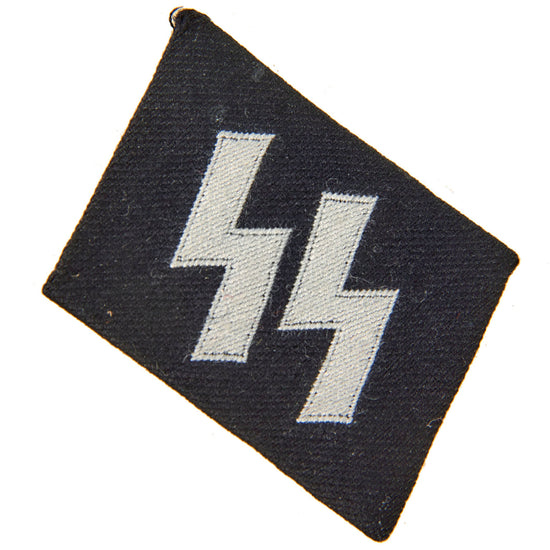Original German WWII Unissued SS EM/NCO BeVo Embroidered Third Type Double Sig Rune Collar Tab - Schutzstaffel Original Items