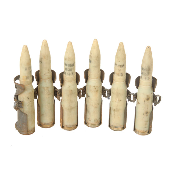 Original U.S. Vietnam War Era Inert Lot of 6 20mm XM254 Training Dummy Rounds on Links - Dated 1975 Original Items