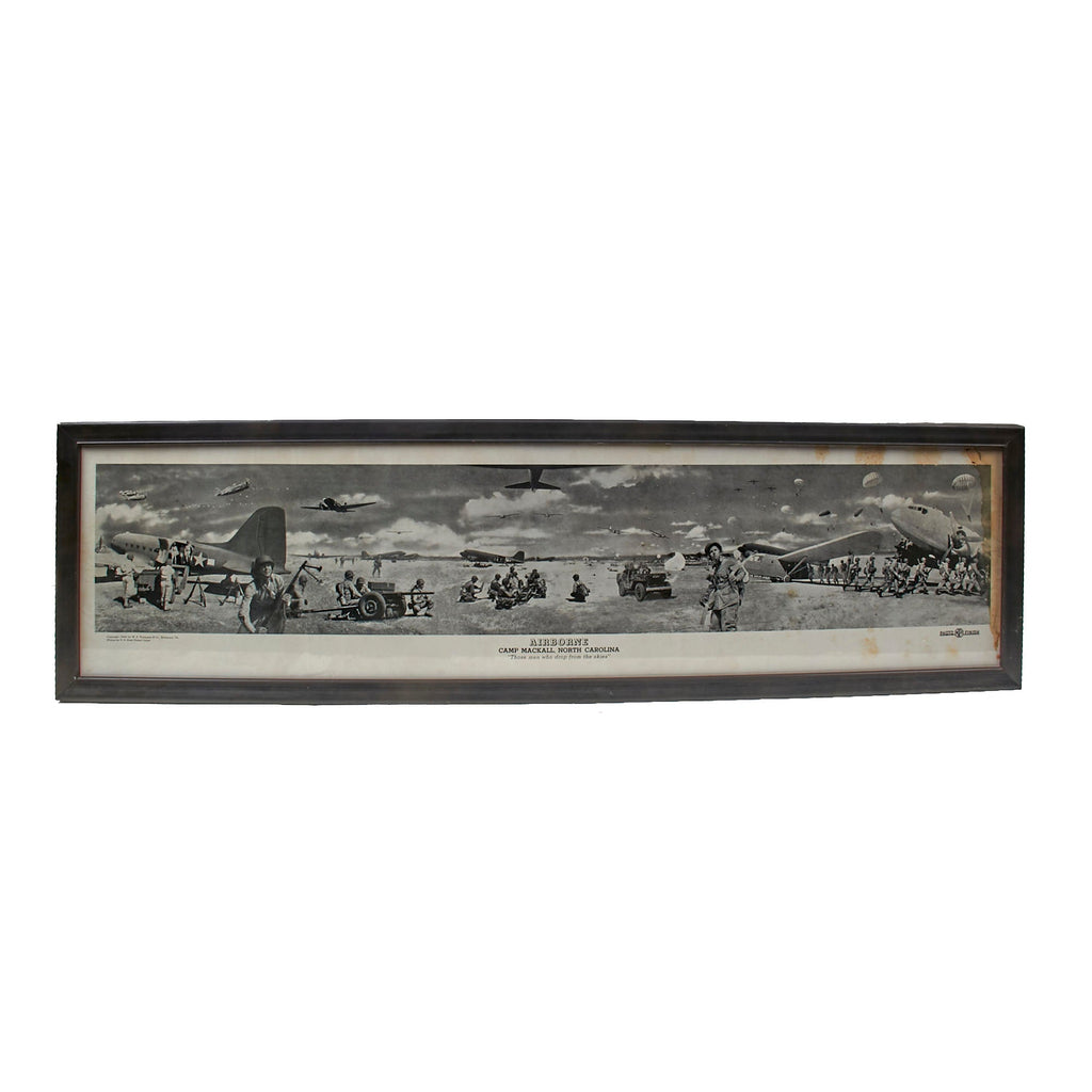 Original U.S. WWII Framed Panoramic Image "Airborne Camp Mackall, North Carolina: 'Those men who drop from the Skies.’” - 12¼ x 43¾” Original Items