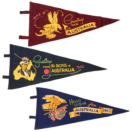 Original WWII U.S. Australian “Greetings from Australia” Pennant Lot - Lot of Three Original Items