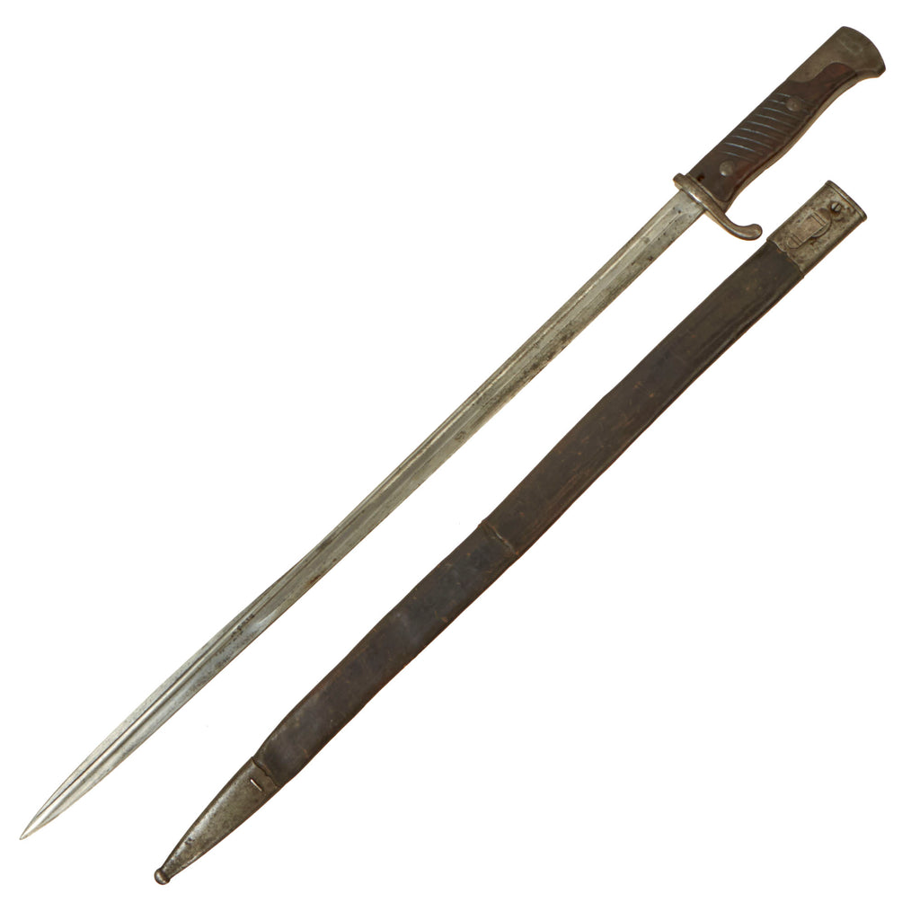 Original German WWI M1898 n/A GEW 98 Bayonet by V.C. Schilling of Suhl Dated 1906 with Leather Scabbard - Scabbard Regiment Marked Original Items
