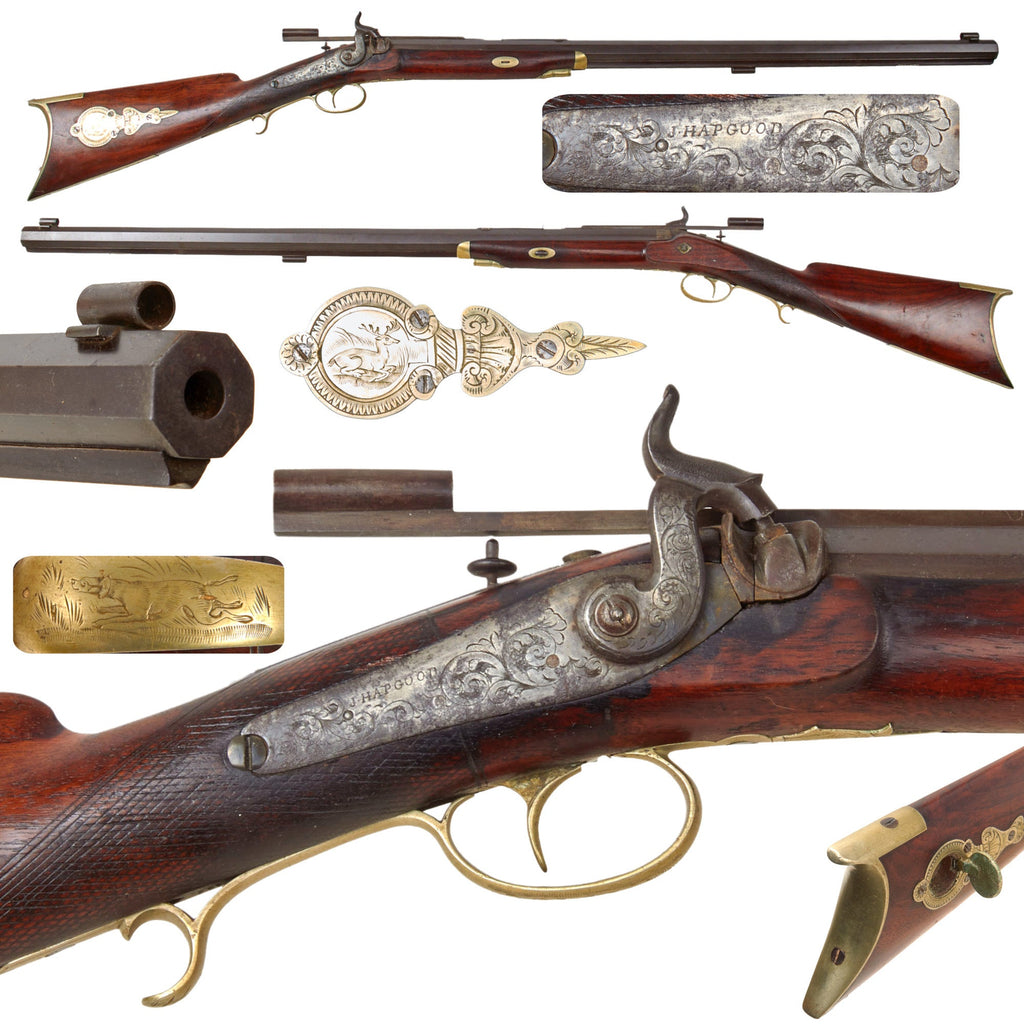 Original U.S. Civil War Era Half Stocked Percussion Heavy Barrel Target Rifle by Jaob Hapgood with Long Range Sight - circa 1845 Original Items