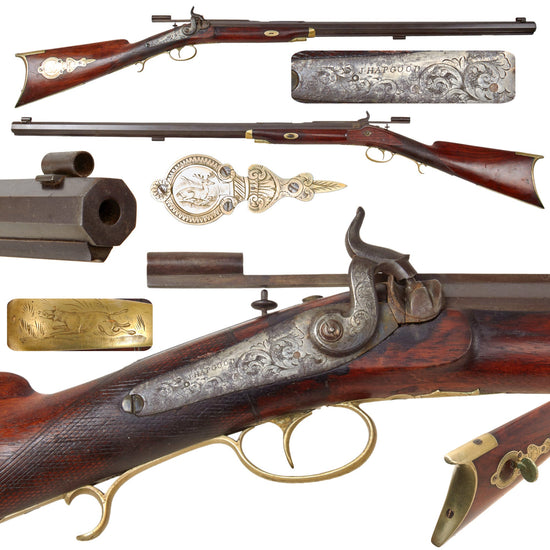 Original U.S. Civil War Era Half Stocked Percussion Heavy Barrel Target Rifle by Jaob Hapgood with Long Range Sight - circa 1845 Original Items