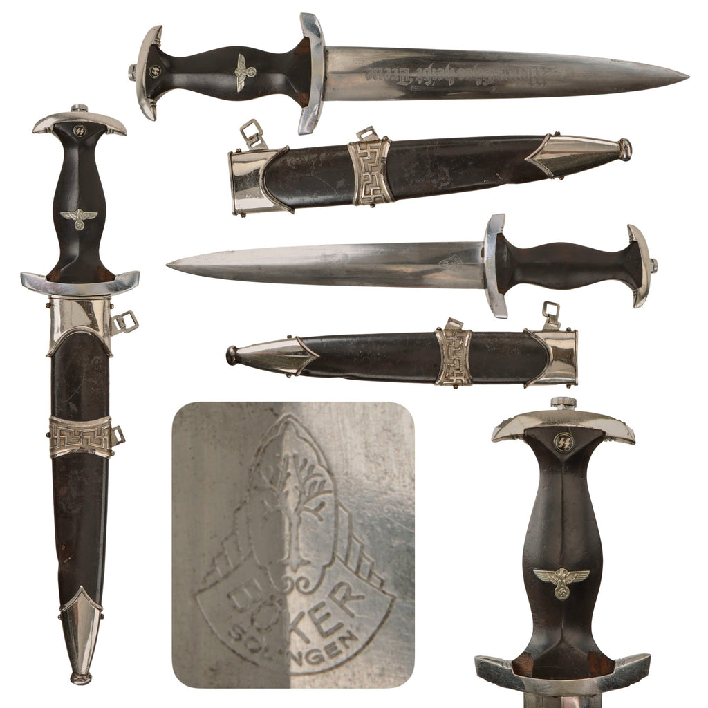Original German WWII Model 1936 Officer's SS Dagger by Heinrich Böker & Co. with Type II Scabbard - Missing Chain Original Items