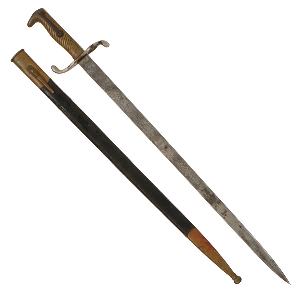 Original Imperial German WWI M-1871 Mauser "Walking Out" Parade Dress Bayonet with Etched Blade & Scabbard Original Items