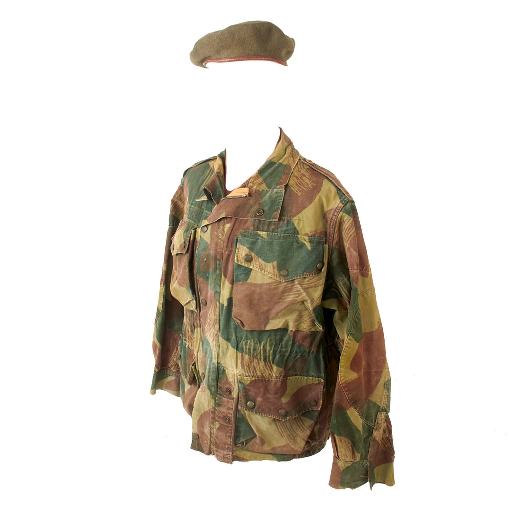 Original French First Indochina War Era TAP 47/56 Lizard Camouflage Parachute Smock with Beret - Service-Worn - Both Dated 1956 Original Items