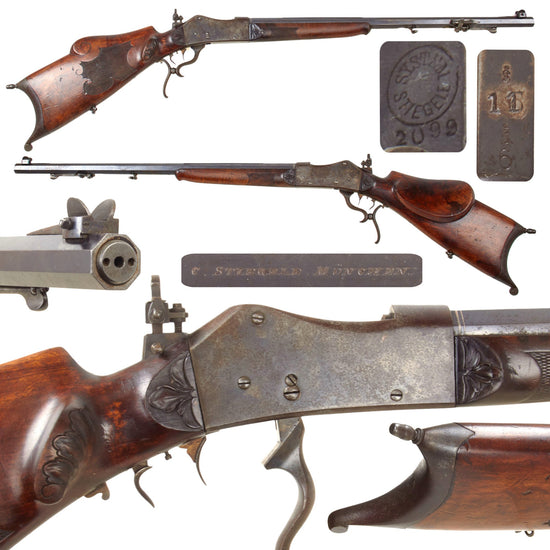 Original German Half Stock Schützen 4.5mm Pellet Target Rifle by C. Stiegele of München with Set Trigger - Circa 1895 Original Items