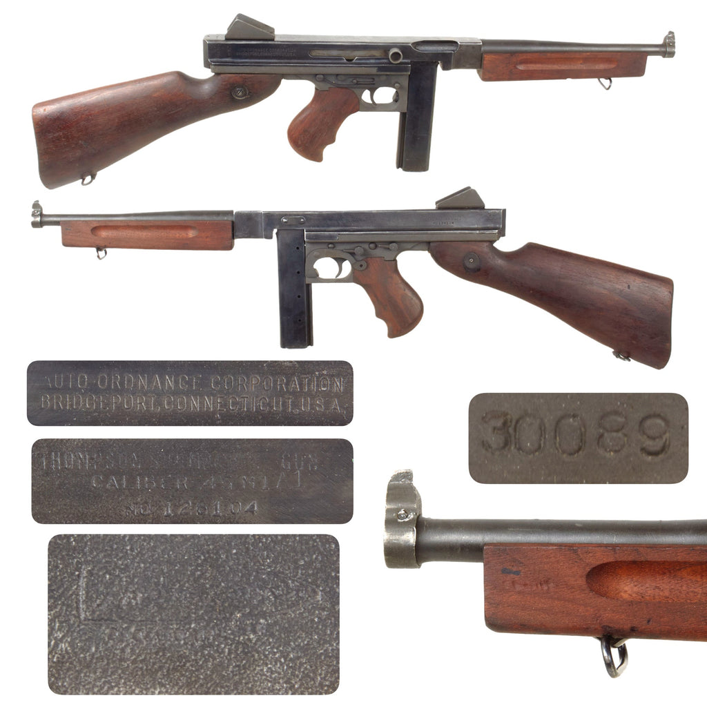 Original U.S. WWII Thompson M1A1 Display Submachine Gun Serial NO. 126104 with Magazine - Original WWII Parts Original Items