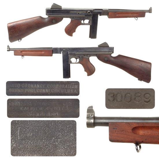 Original U.S. WWII Thompson M1A1 Display Submachine Gun Serial NO. 126104 with Magazine - Original WWII Parts Original Items